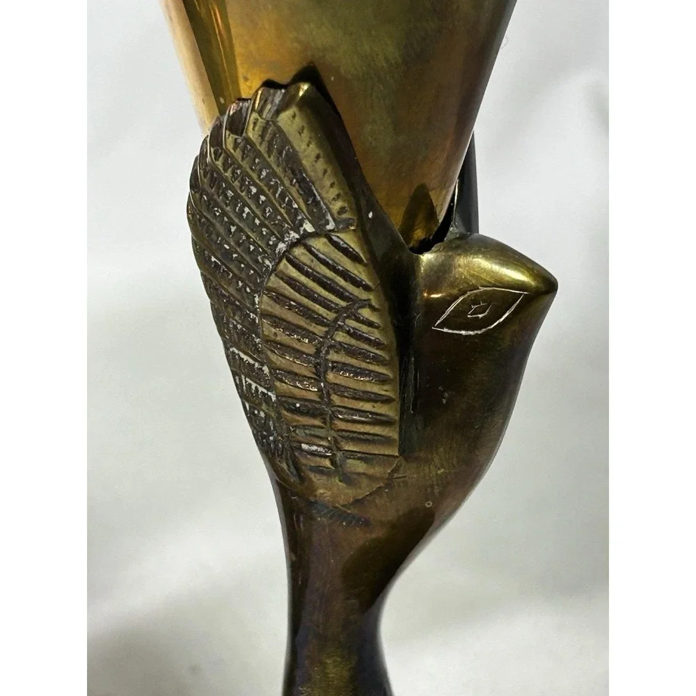 Vintage Godinger Silver Plate Brass Champagne Flutes w/ Birds Phoenix Set Of 3
